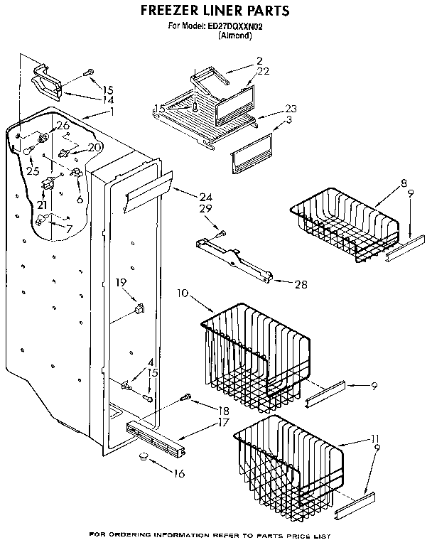 Whirlpool ED27DQXXN02 freezer liner diagram