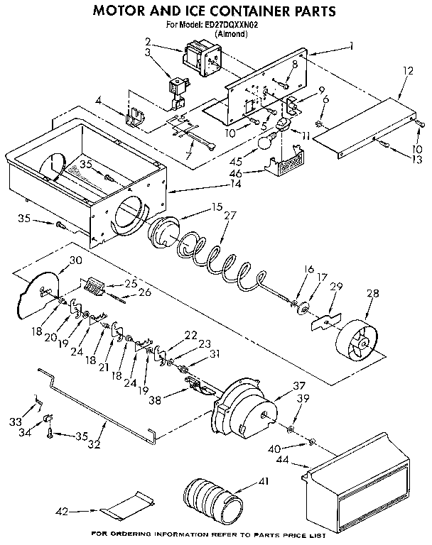 Whirlpool ED27DQXXN02 motor and ice container diagram