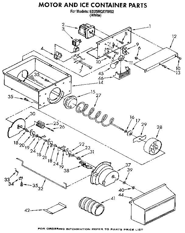 Whirlpool ED25RQXYW02 motor and ice container diagram