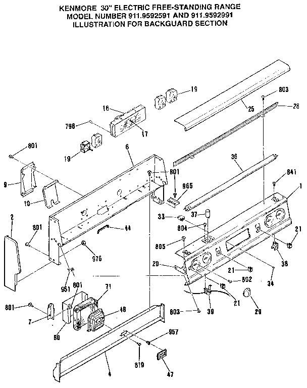 Kenmore 9119592591 backguard section diagram