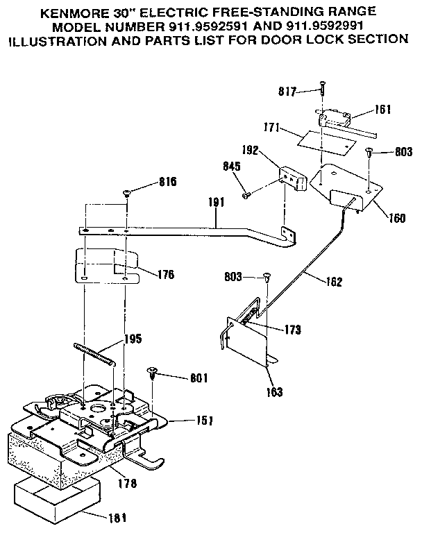Kenmore 9119592591 door lock section diagram