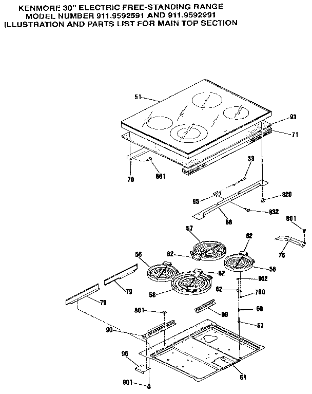 Kenmore 9119592591 main top section diagram