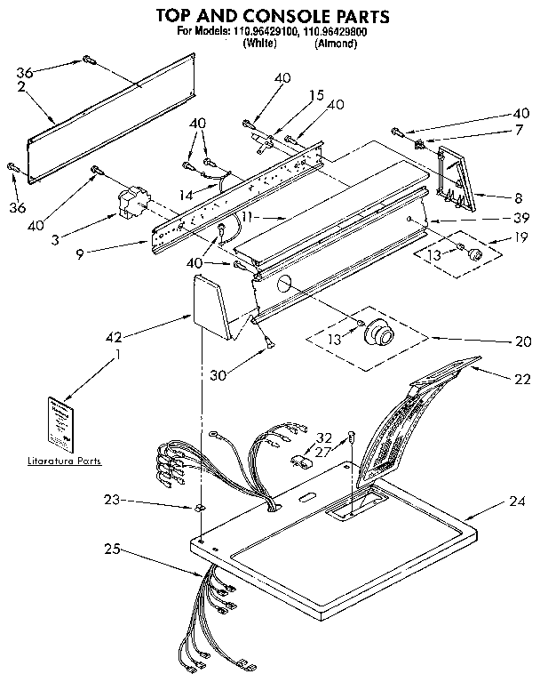 Kenmore 11096429800 top and console diagram