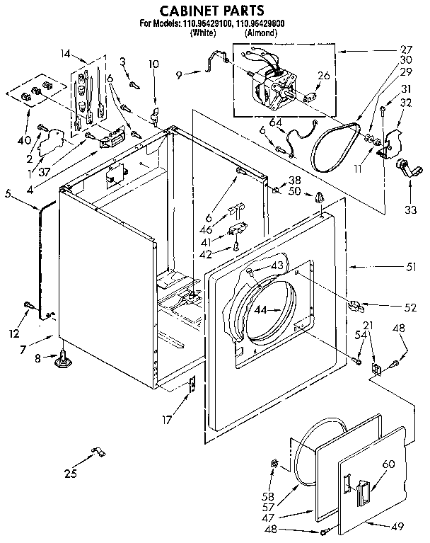 Kenmore 11096429800 cabinet diagram