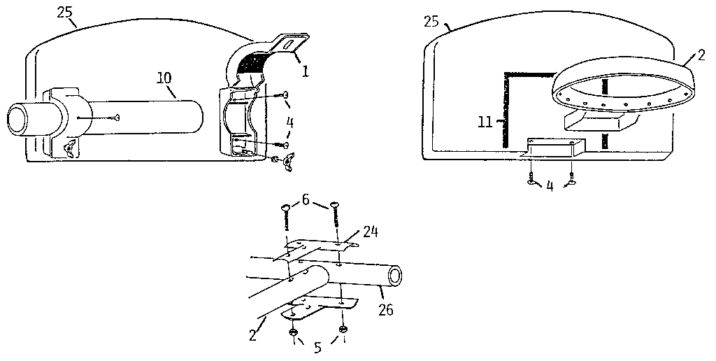 Sears 411260 basketball backboard & goal assembly diagram