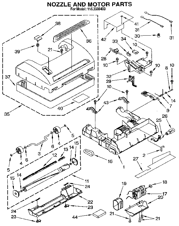 Kenmore 1163369490 nozzle and motor diagram