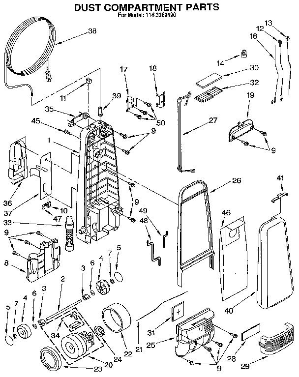 Kenmore 1163369490 dust compartment diagram