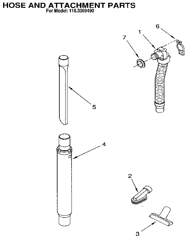 Kenmore 1163369490 hose and attachment diagram