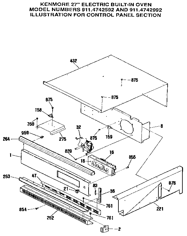 Kenmore 9114742992 control panel section diagram