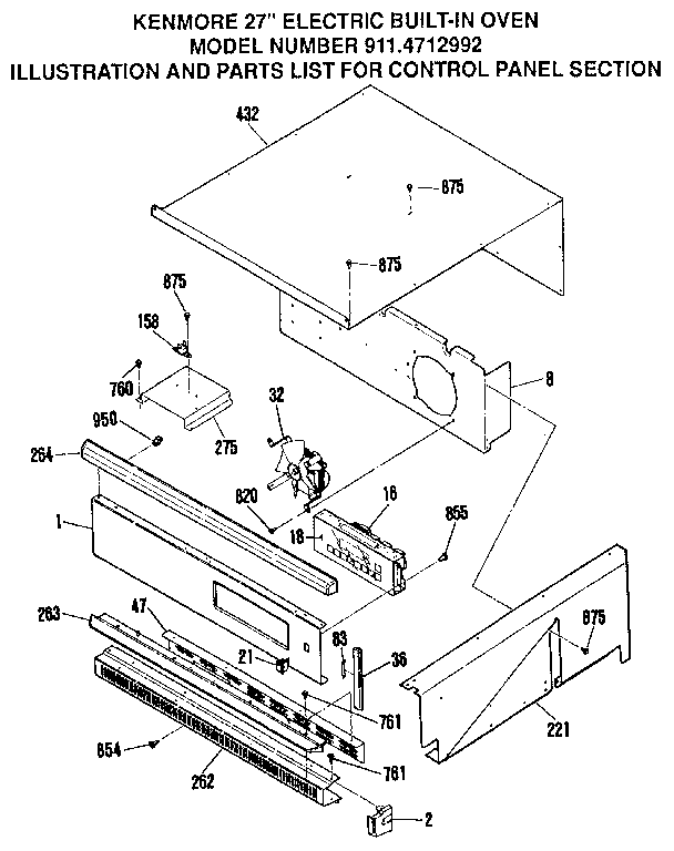 Kenmore 9114712992 control panel section diagram