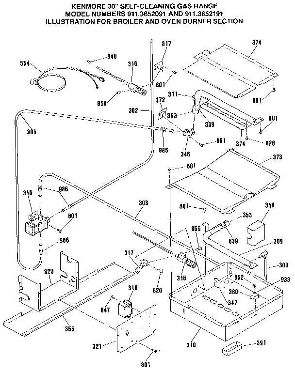 Kenmore 9113652091 oven burner section diagram