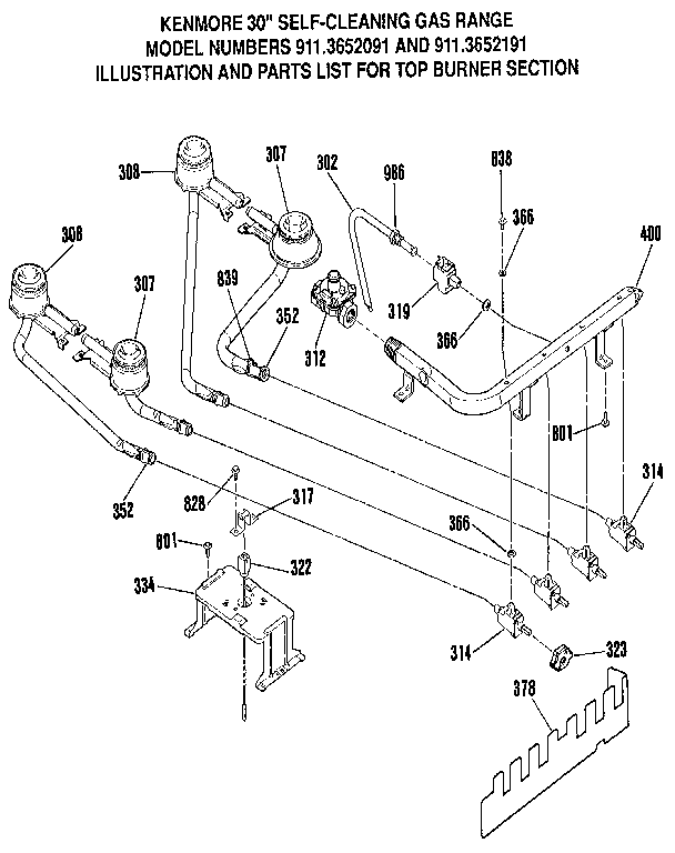 Kenmore 9113652091 top burner section diagram