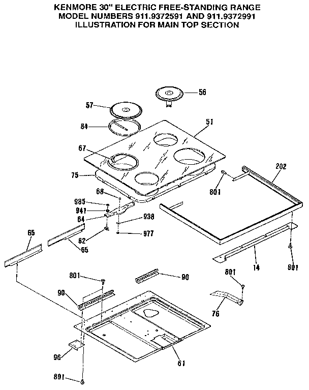 Kenmore 9119372591 main top section diagram