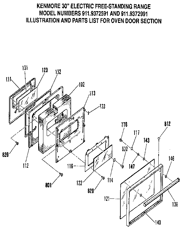 Kenmore 9119372591 oven door section diagram