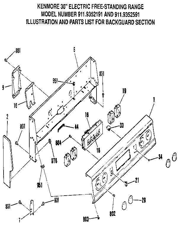 Kenmore 9119352591 control panel diagram