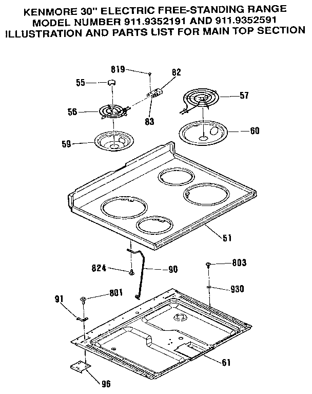 Kenmore 9119352591 main top section diagram
