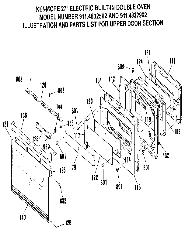 Kenmore 9114832992 upper door section diagram