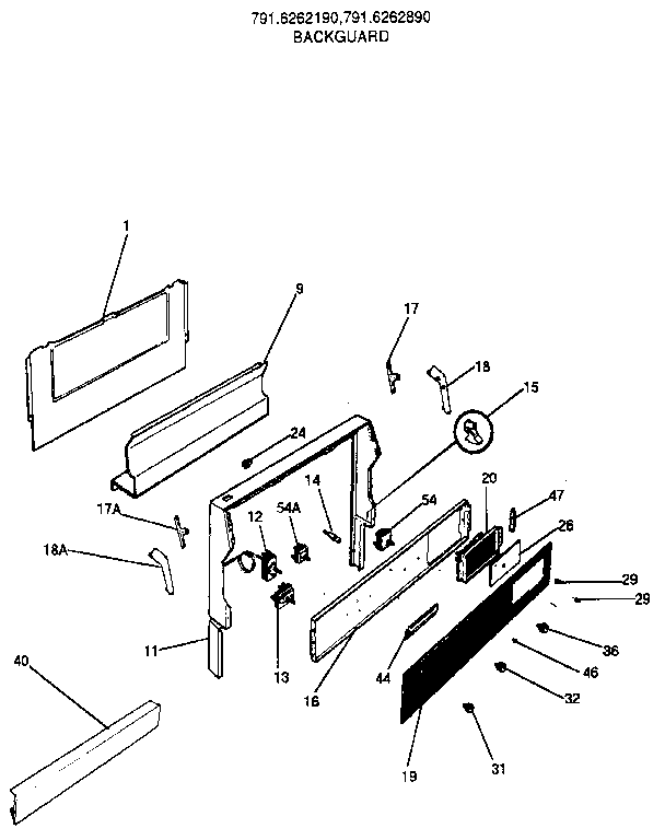 Kenmore 7916262190 backguard diagram