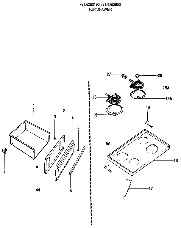 Kenmore 7916262190 top/drawer diagram