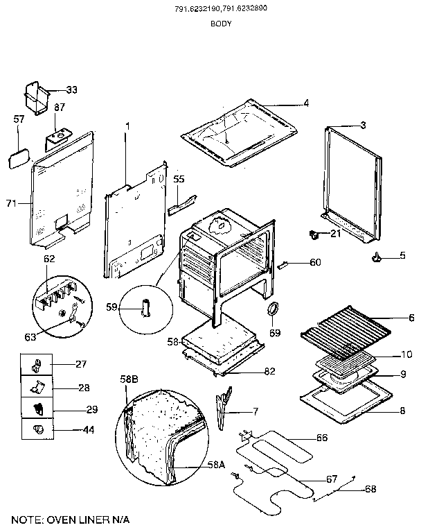 Kenmore 6286232190 body diagram
