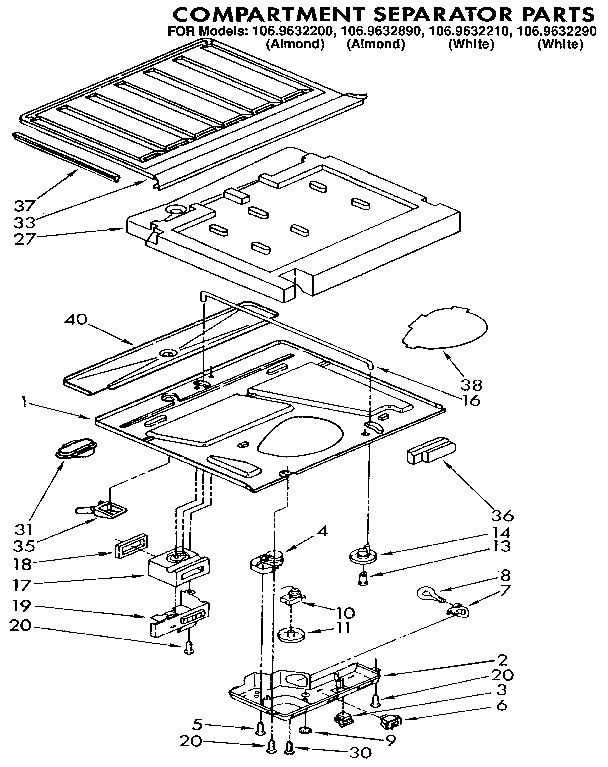 Kenmore 1069632200 compartment separator diagram