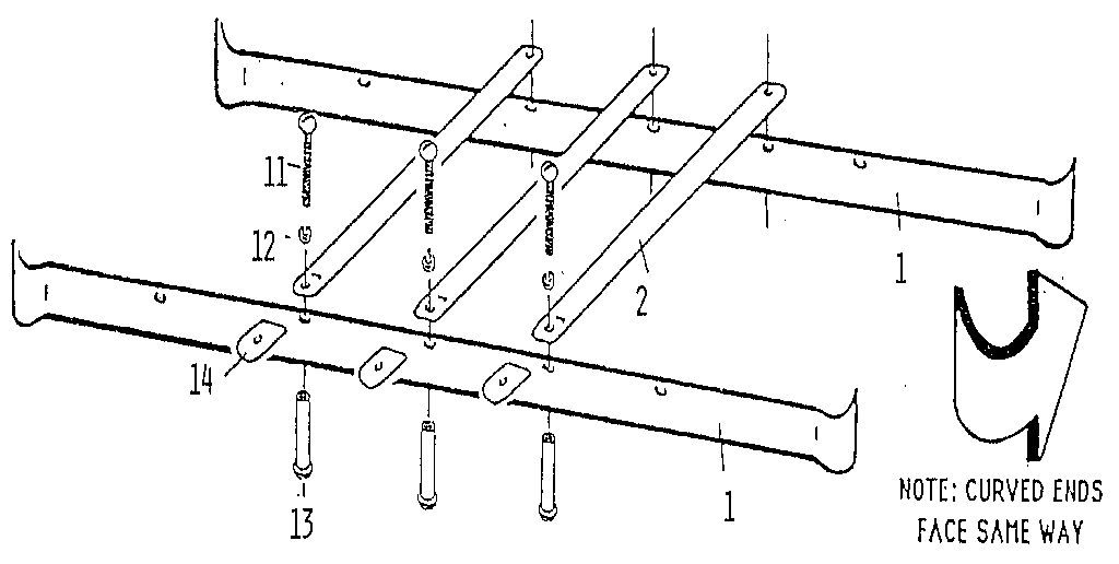 Sears 720611 ladder rail assembly diagram