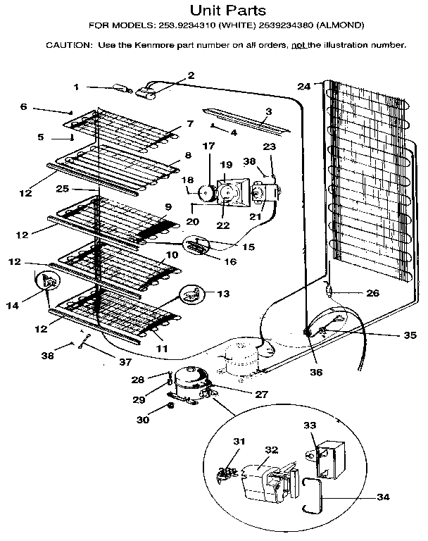 Kenmore 2539234380 unit diagram