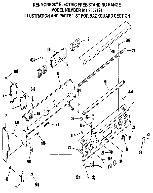 Kenmore 9119382191 backguard section diagram
