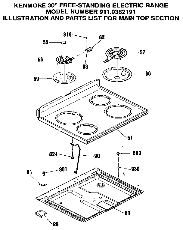 Kenmore 9119382191 main top section diagram