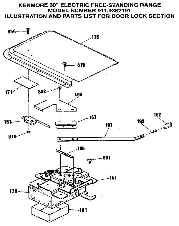Kenmore 9119382191 door lock section diagram