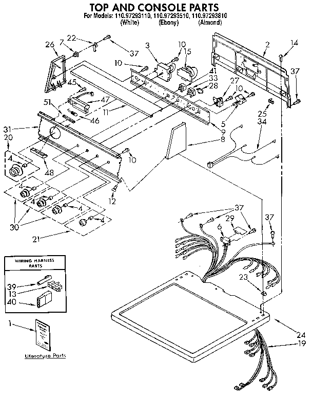 Kenmore 11097293510 top and console diagram