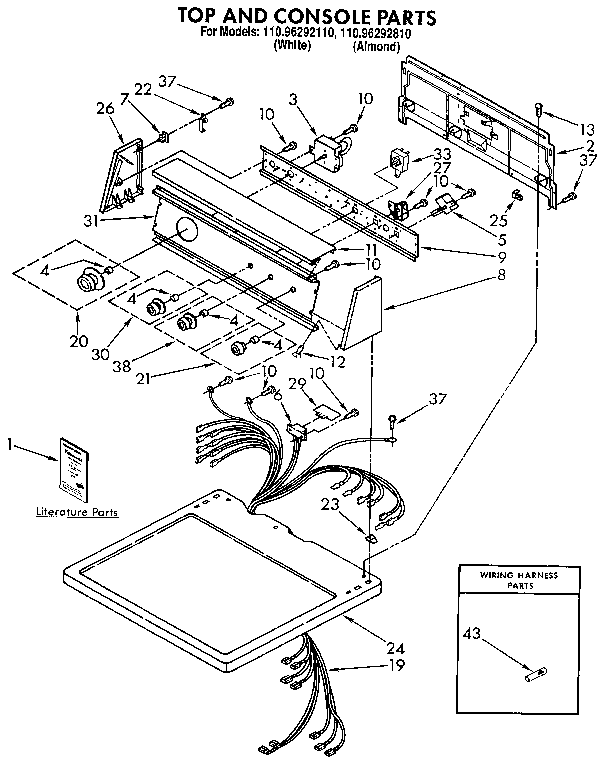 Kenmore 11096292110 top and console diagram