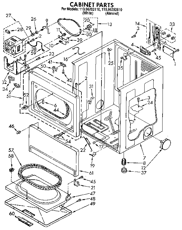 Kenmore 11096292110 cabinet diagram