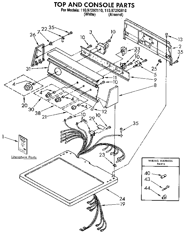 Kenmore 11097292810 top and console diagram