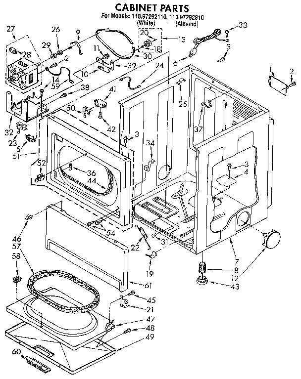 Kenmore 11097292810 cabinet diagram