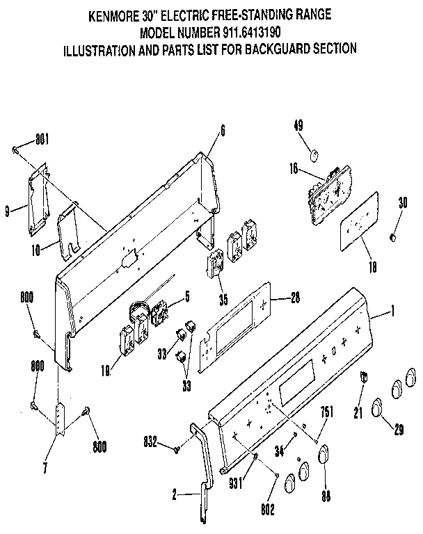 Kenmore 9116413190 backguard section diagram