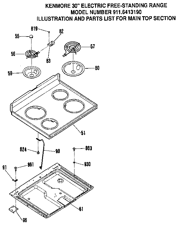 Kenmore 9116413190 main top section diagram