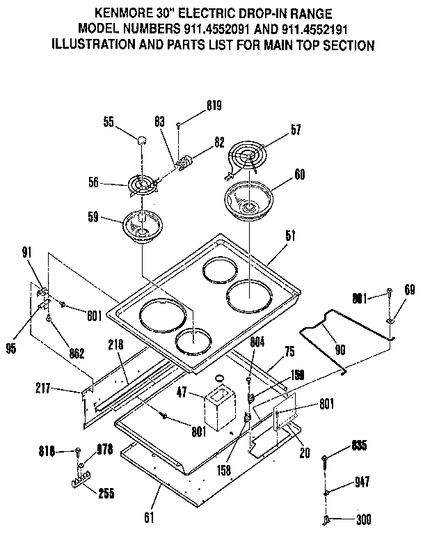 Kenmore 9114552091 main top section diagram