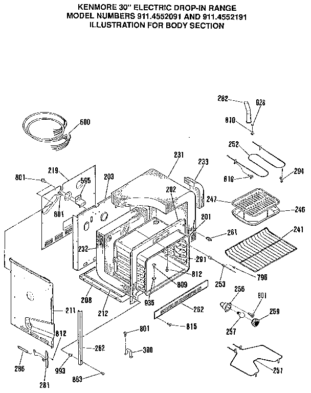 Kenmore 9114552091 body section diagram