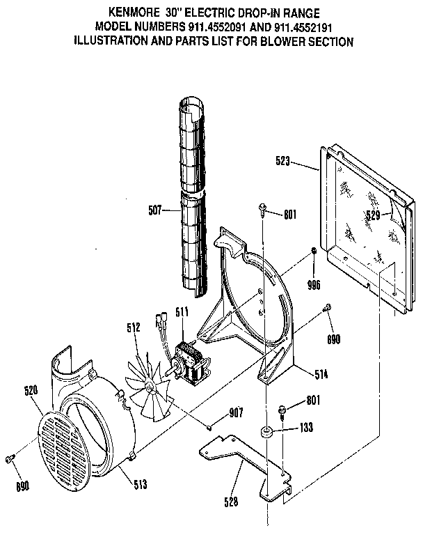 Kenmore 9114552091 blower section diagram
