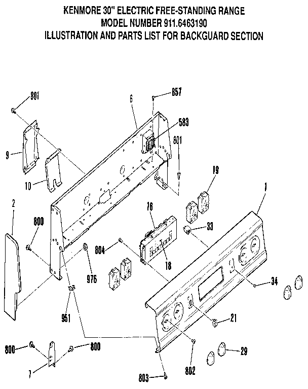 Kenmore 9116463190 backguard section diagram