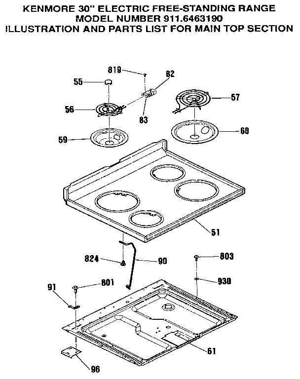 Kenmore 9116463190 main top section diagram