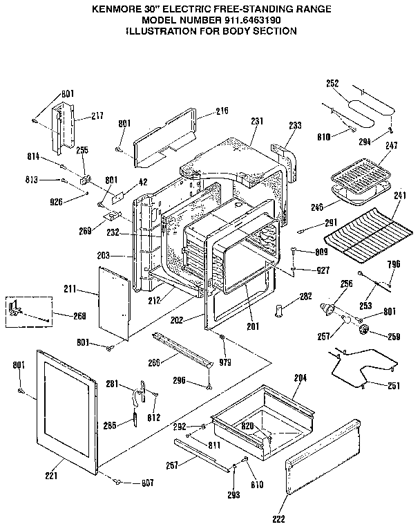 Kenmore 9116463190 body section diagram