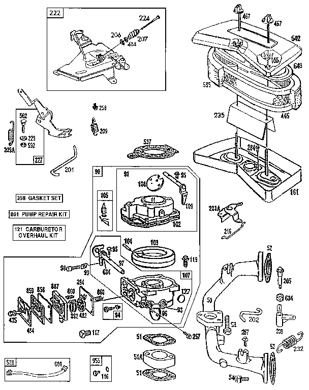 Craftsman 917254860 air cleaner body and carburetor assembly diagram