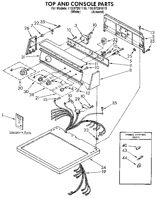 Kenmore 11097291810 top and console diagram