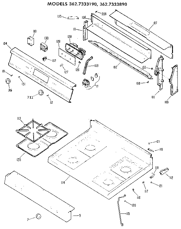 Kenmore 3627333190 main top section diagram