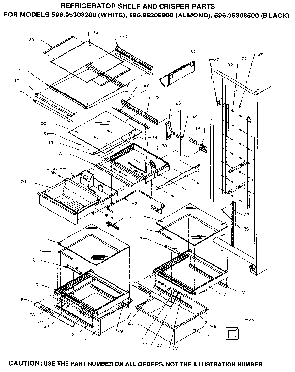 Kenmore 59695308200 refrigerator shelf and crisper diagram