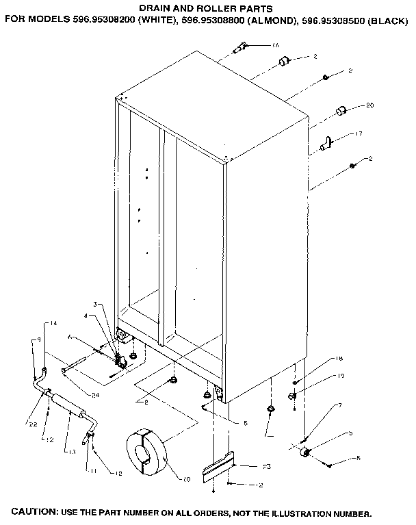 Kenmore 59695308200 drain and roller diagram