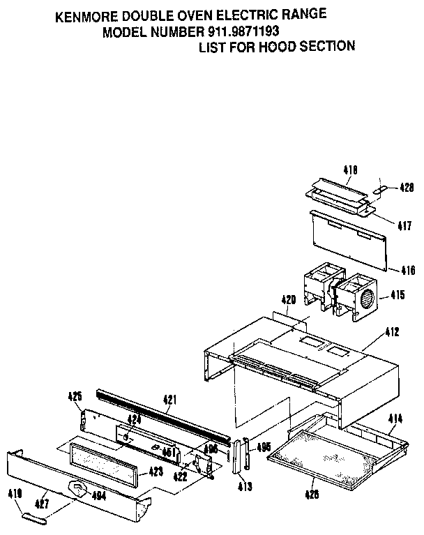 Kenmore 9119871193 hood section diagram