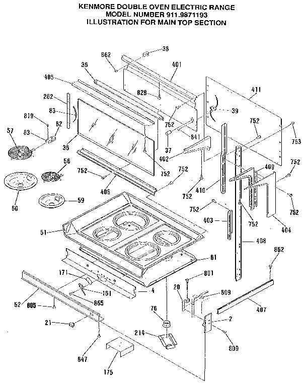 Kenmore 9119871193 main top section diagram